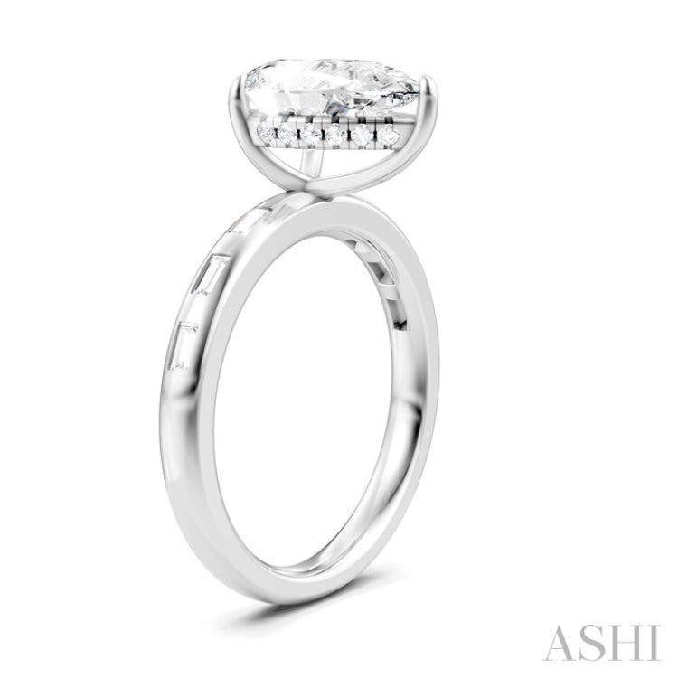 1/3 Ctw Akari Pear Shape Baguette and Round Cut Diamond Semi Mount Engagement Ring in 14K White Gold