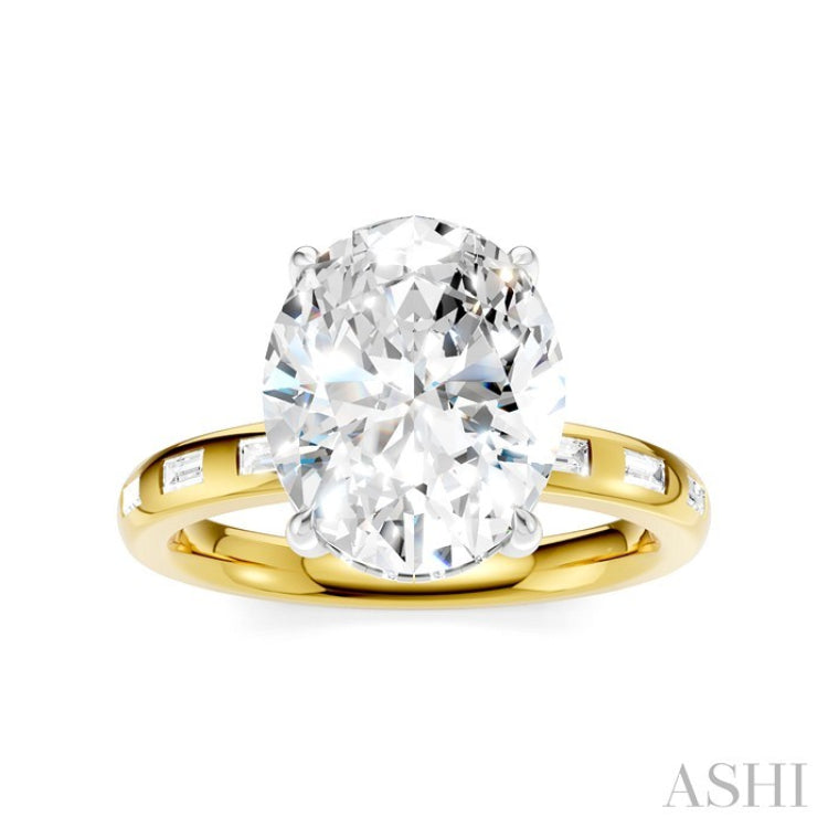1/3 Ctw Oval Shape Baguette and Round Cut Diamond Semi-Mount Engagement Ring in 14K Yellow and White Gold