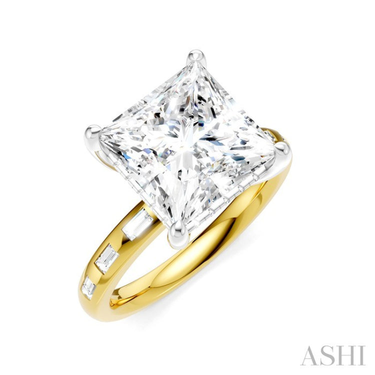 1/3 Ctw Princess Shape Baguette and Round Cut Diamond Semi-Mount Engagement Ring in 14K Yellow and White Gold