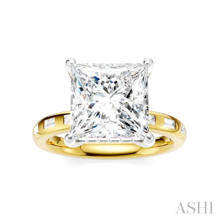 1/3 Ctw Princess Shape Baguette and Round Cut Diamond Semi-Mount Engagement Ring in 14K Yellow and White Gold