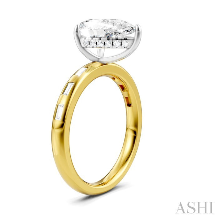 1/3 Ctw Akari Pear Shape Baguette and Round Cut Diamond Semi Mount Engagement Ring in 14K Yellow and White Gold