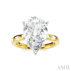 1/3 Ctw Pear Shape Baguette and Round Cut Diamond Semi-Mount Engagement Ring in 14K Yellow and White Gold
