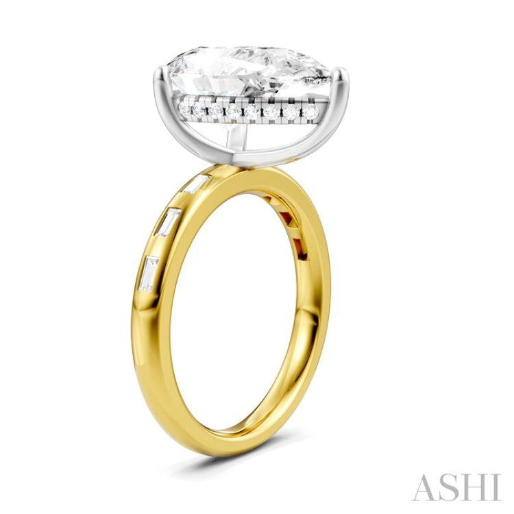1/3 Ctw Pear Shape Baguette and Round Cut Diamond Semi-Mount Engagement Ring in 14K Yellow and White Gold