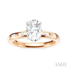 1/4 Ctw Oval Shape Baguette and Round Cut Diamond Semi-Mount Engagement Ring in 14K Rose and White Gold