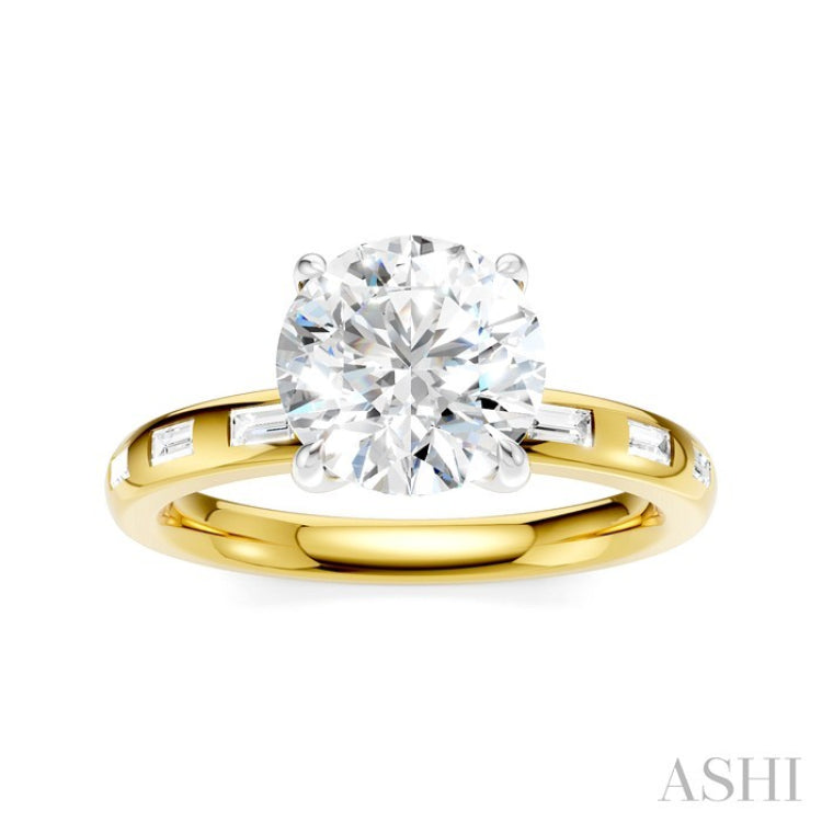 1/4 Ctw Round Shape Baguette and Round Cut Diamond Semi-Mount Engagement Ring in 14K Yellow and White Gold