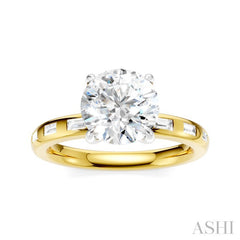 1/4 Ctw Round Shape Baguette and Round Cut Diamond Semi-Mount Engagement Ring in 14K Yellow and White Gold