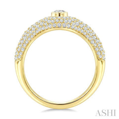 1 Ctw Pave Set Oval Shape and Round Cut Diamond Fashion Signet Ring in 14K Yellow Gold