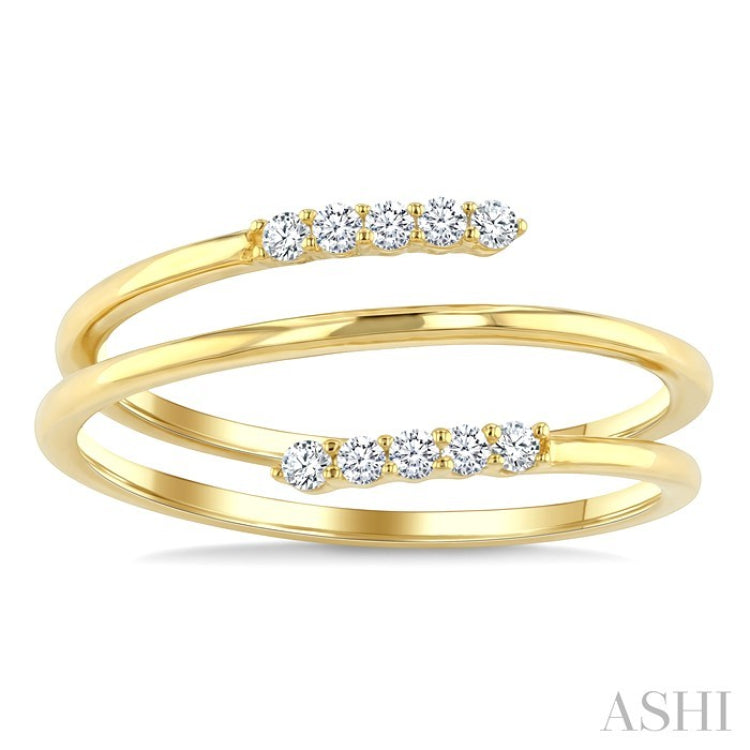 1/6 Ctw Split Double Spring Coil Round Cut Diamond Open Fashion Ring in 10K Yellow Gold