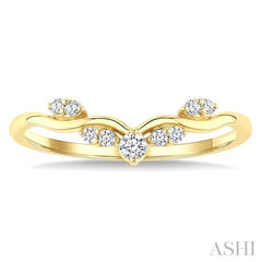 1/8 Ctw Curvy Chevron Leaf Motif Round Cut Diamond Fashion Band in 14K Yellow Gold