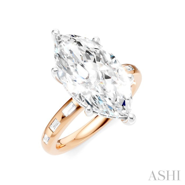 1/3 Ctw Akari Marquise Shape Baguette and Round Cut Diamond Semi Mount Engagement Ring in 14K Rose and White Gold