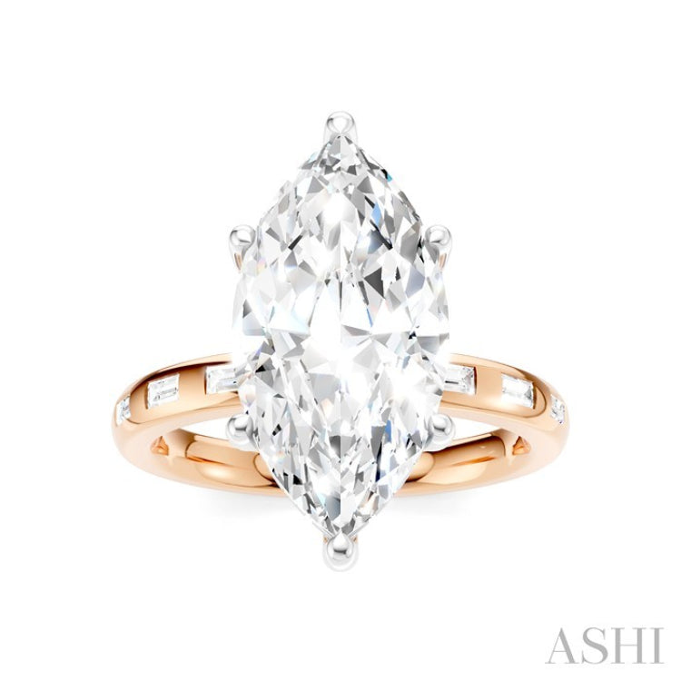 1/3 Ctw Akari Marquise Shape Baguette and Round Cut Diamond Semi Mount Engagement Ring in 14K Rose and White Gold