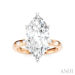 1/3 Ctw Akari Marquise Shape Baguette and Round Cut Diamond Semi Mount Engagement Ring in 14K Rose and White Gold
