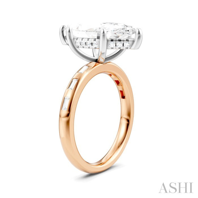 1/3 Ctw Akari Marquise Shape Baguette and Round Cut Diamond Semi Mount Engagement Ring in 14K Rose and White Gold