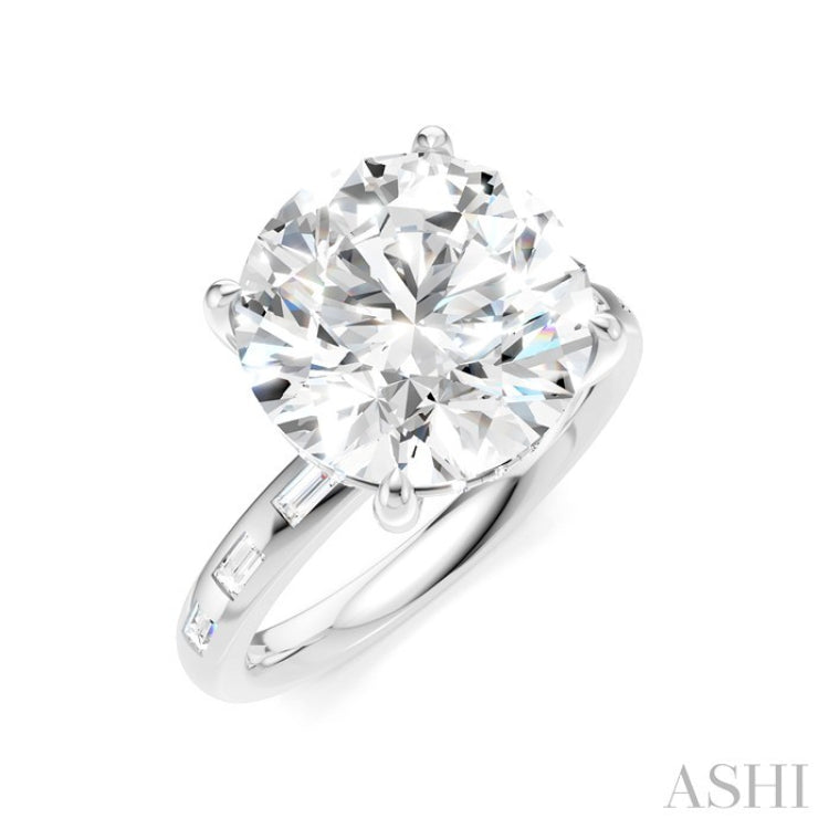 1/3 Ctw Round Shape Baguette and Round Cut Diamond Semi-Mount Engagement Ring in 14K White Gold