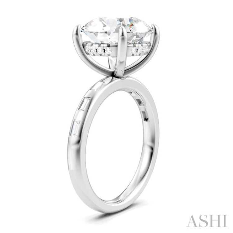 1/3 Ctw Round Shape Baguette and Round Cut Diamond Semi-Mount Engagement Ring in 14K White Gold
