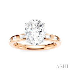 1/4 Ctw Oval Shape Baguette and Round Cut Diamond Semi-Mount Engagement Ring in 14K Rose and White Gold