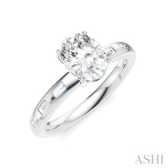 1/4 Ctw Oval Shape Baguette and Round Cut Diamond Semi-Mount Engagement Ring in 14K White Gold