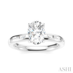 1/4 Ctw Oval Shape Baguette and Round Cut Diamond Semi-Mount Engagement Ring in 14K White Gold