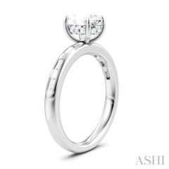 1/4 Ctw Oval Shape Baguette and Round Cut Diamond Semi-Mount Engagement Ring in 14K White Gold