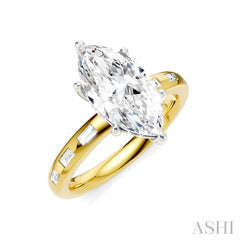 1/4 Ctw Marquise Shape Baguette and Round Cut Diamond Semi-Mount Engagement Ring in 14K Yellow and White Gold