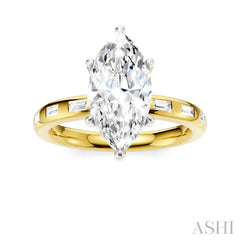 1/4 Ctw Marquise Shape Baguette and Round Cut Diamond Semi-Mount Engagement Ring in 14K Yellow and White Gold
