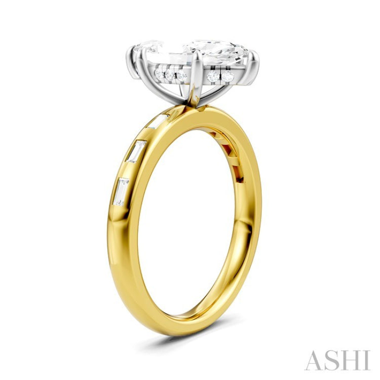 1/4 Ctw Marquise Shape Baguette and Round Cut Diamond Semi-Mount Engagement Ring in 14K Yellow and White Gold