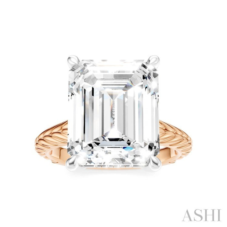 1/8 Ctw Emerald Shape Round Cut Diamond Akari Wheat Shank Semi-Mount Engagement Ring in 14K Rose and White Gold
