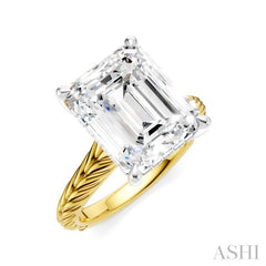 1/8 Ctw Emerald Shape Round Cut Diamond Akari Wheat Shank Semi-Mount Engagement Ring in 14K Yellow and White Gold