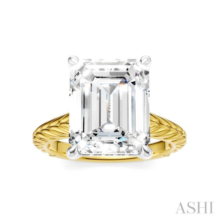 1/8 Ctw Emerald Shape Round Cut Diamond Akari Wheat Shank Semi-Mount Engagement Ring in 14K Yellow and White Gold