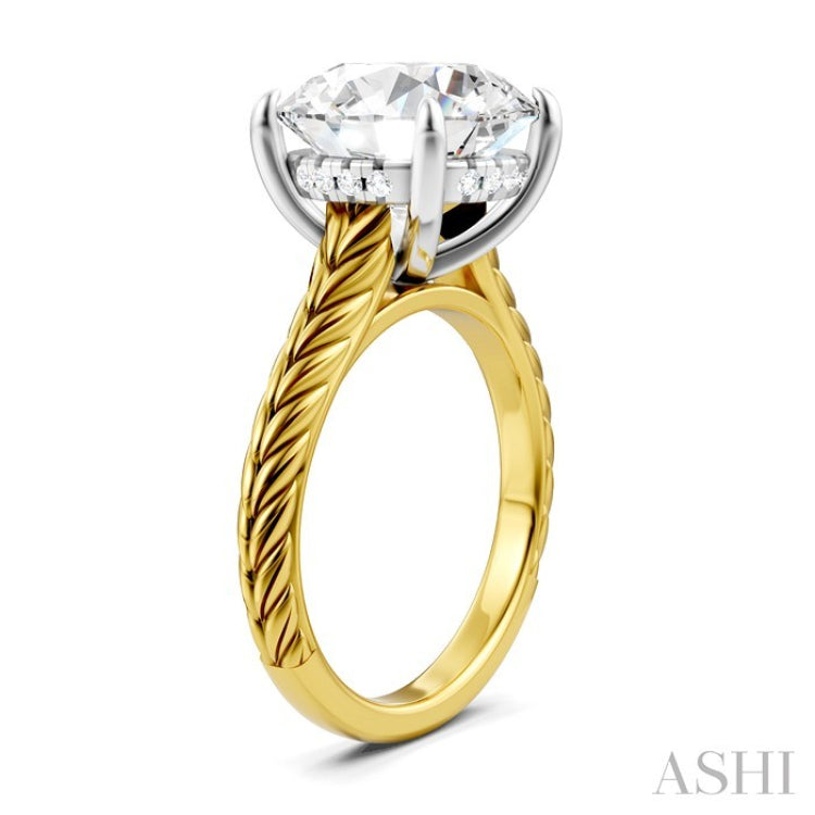 1/10 Ctw Circular Shape Round Cut Diamond Akari Wheat Shank Semi-Mount Engagement Ring in 14K Yellow and White Gold