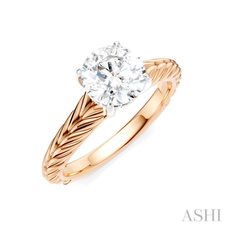 1/20 Ctw Circular Shape Round Cut Diamond Akari Wheat Shank Semi-Mount Engagement Ring in 14K Rose and White Gold