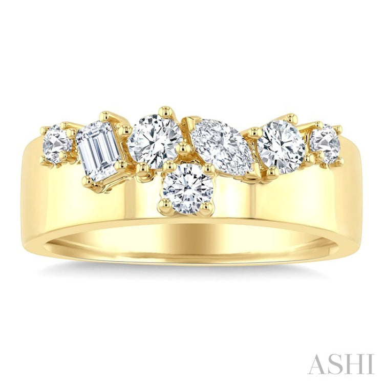3/4 Ctw Mixed Diamond Cut Fashion Cigar Band in 14K Yellow Gold