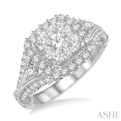 1 1/4 Ctw Round Diamond Lovebright Vintage Style Halo Engagement Ring in 14K White Gold