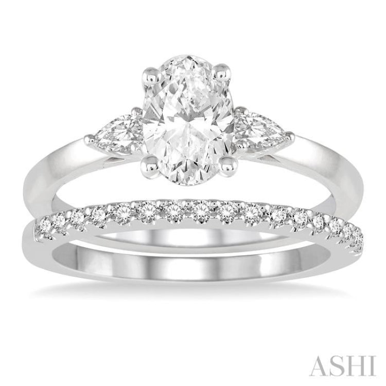 5/8 Ctw Diamond Wedding Set With 1/2 Ctw Oval & Pear Cut Engagement Ring and 1/10 Ctw Round Cut Diamond Wedding Band in 14K White Gold