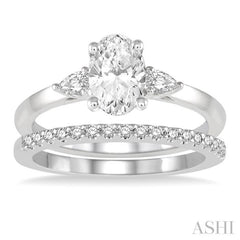5/8 Ctw Diamond Wedding Set With 1/2 Ctw Oval & Pear Cut Engagement Ring and 1/10 Ctw Round Cut Diamond Wedding Band in 14K White Gold
