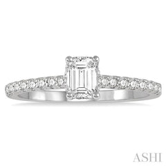 5/8 Ctw Round Cut Diamond Ladies Engagement Ring With 3/8 Ct Emerald Cut Center Stone in 14K White Gold