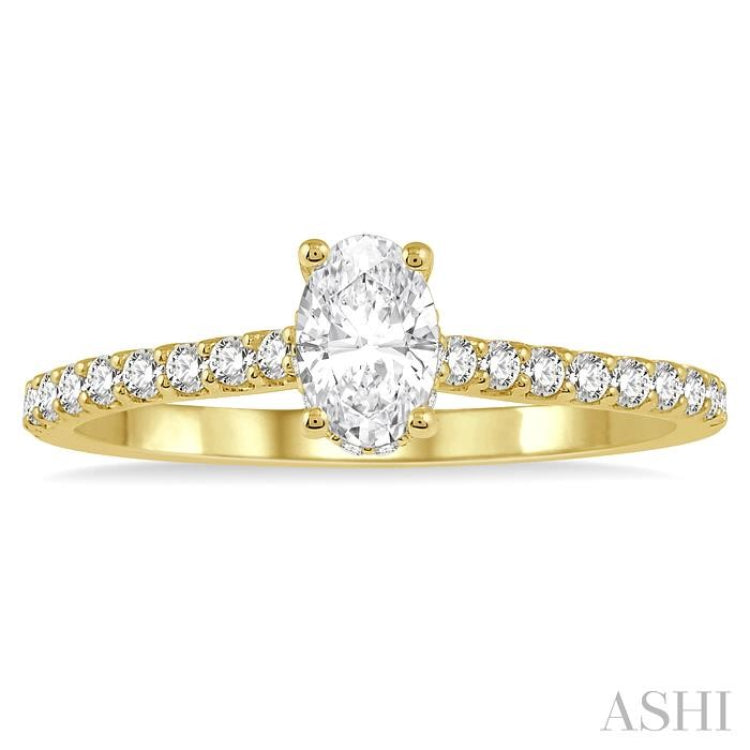 5/8 Ctw Oval Shape Center Stone Ladies Engagement Ring with 3/8 Ct Oval Cut Center Stone in 14K Yellow Gold