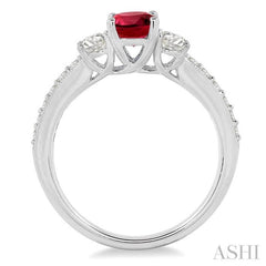 7x5 MM Oval Shape Ruby and 3/4 Ctw Round Cut Diamond Precious Ring in 14K White Gold