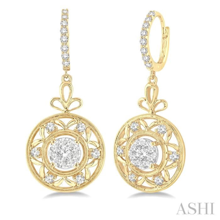 3/4 Ctw Round Cut Diamond Lovebright Earrings in 14K Yellow and White Gold