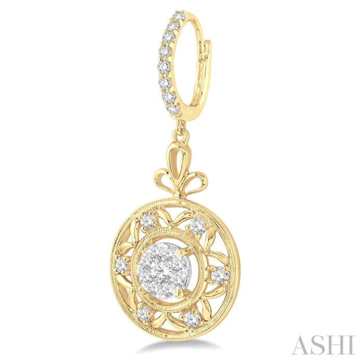 3/4 Ctw Round Cut Diamond Lovebright Earrings in 14K Yellow and White Gold