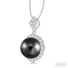 10 MM Black Cultured Pearl and 1/2 Ctw Round Cut Diamond Pendant in 14K White Gold with chain