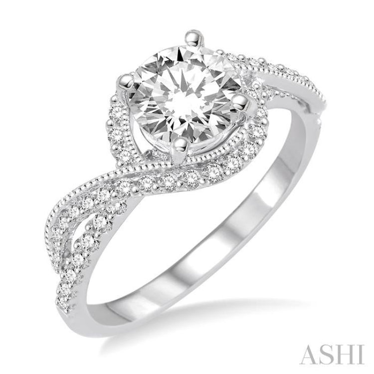 1/3 Ctw Round Cut Diamond Semi-Mount Engagement Ring in 14K White Gold