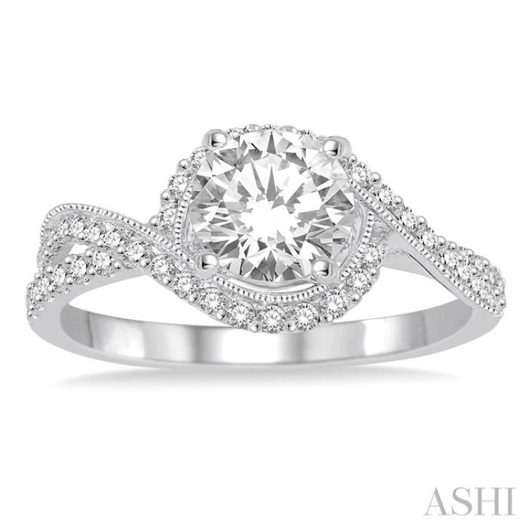 1/3 Ctw Round Cut Diamond Semi-Mount Engagement Ring in 14K White Gold