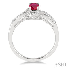 6x4 MM Oval Cut Ruby and 1/6 Ctw Round Cut Diamond Ring in 14K White Gold