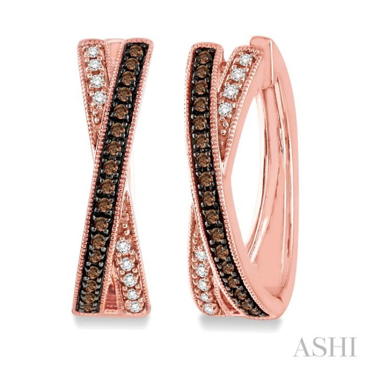 1/3 Ctw White and Champagne Brown Round Cut Diamond Earrings in 10K Rose Gold