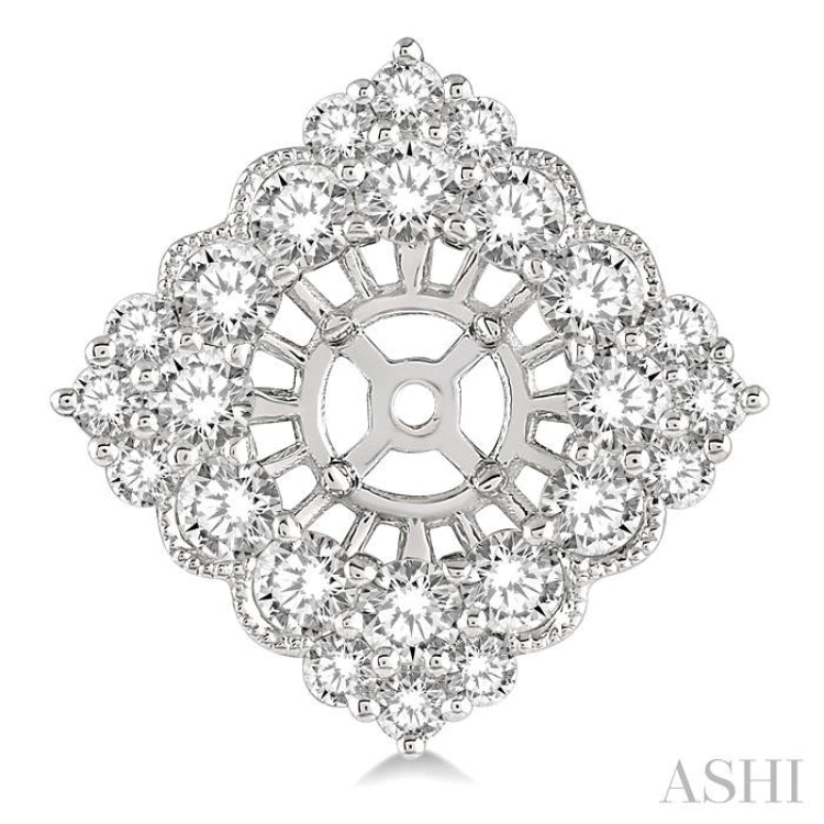 1 3/4 Ctw Rhombus Scalloped Edge Round Cut Diamond Earrings Jacket in 14K White Gold