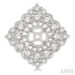 1 3/4 Ctw Rhombus Scalloped Edge Round Cut Diamond Earrings Jacket in 14K White Gold