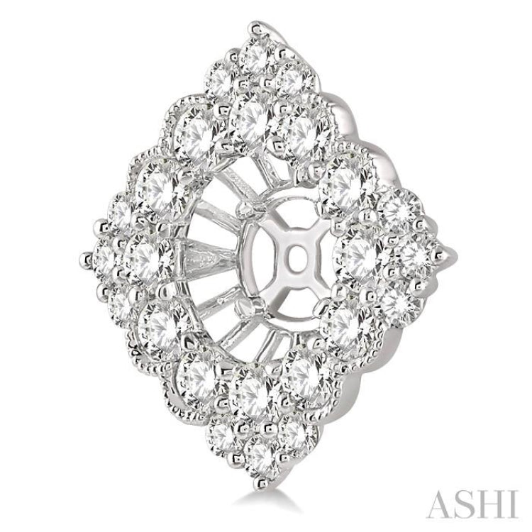 1 3/4 Ctw Rhombus Scalloped Edge Round Cut Diamond Earrings Jacket in 14K White Gold