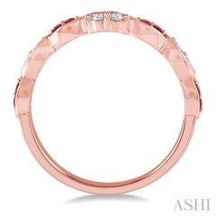 1.35 MM Round Cut Ruby and 1/5 Ctw Round Cut Diamond Precious Half Eternity Wedding Band in 14K Rose Gold