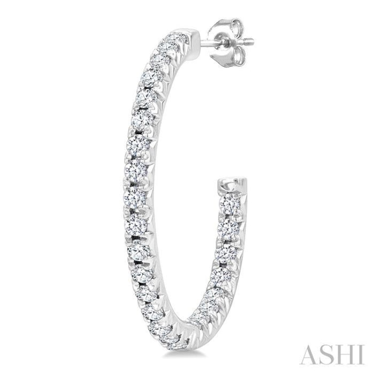 1/3 Ctw French Pave Set Round Cut Diamond Fashion Half Hoop Earring in 14K White Gold